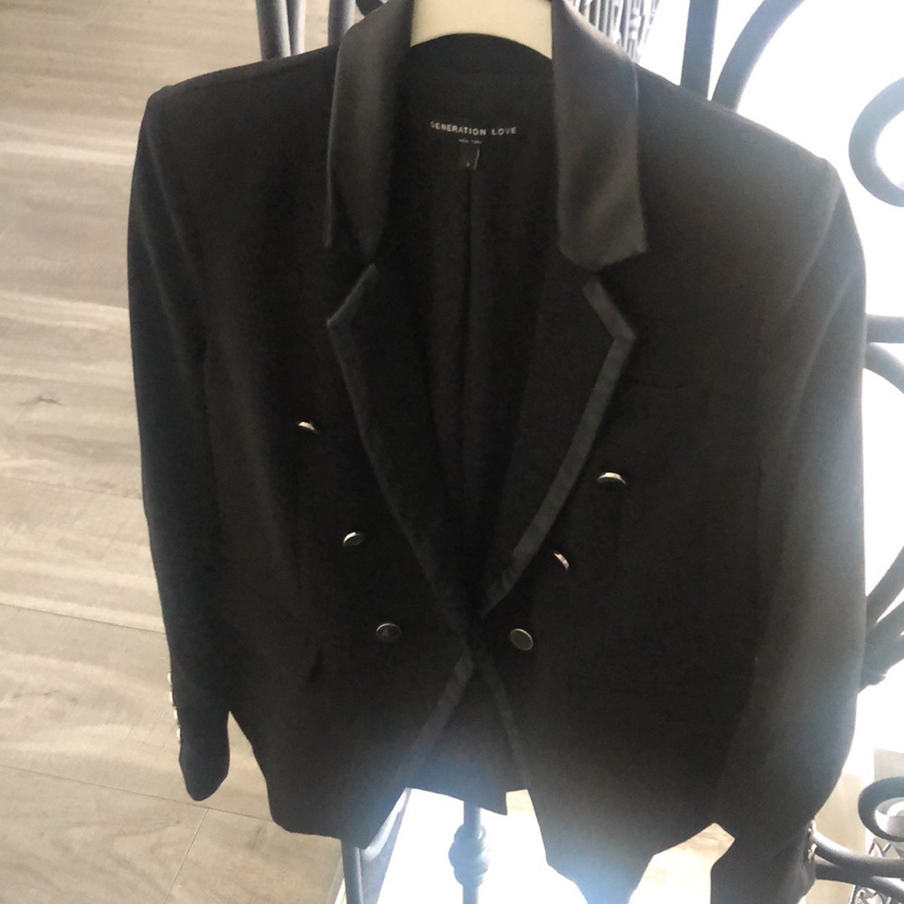 Generation, love, black blazer with vegan leather piping🖤